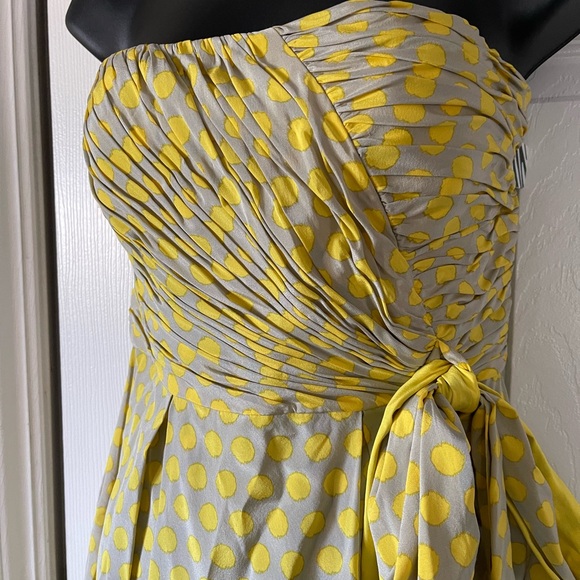 ALICE & OLIVIA Strapless Grey & Yellow Polka Dot Dress, Size S - Picture 4 of 9
